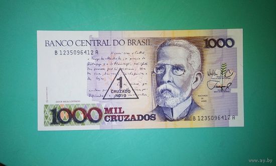 Банкнота 1000 крузадо (1986 г.)/ 1 крузадо ново  (1989 г.) Бразилия
