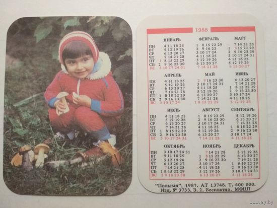 Карманный календарик.Страхование.1988 год