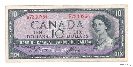 Канада 10 долларов 1954 года. Состояние VF+!