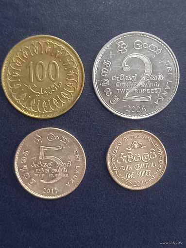 Сборный лот.Шри Ланка 1,2 и 5 рупий. Тунис 100 миллим