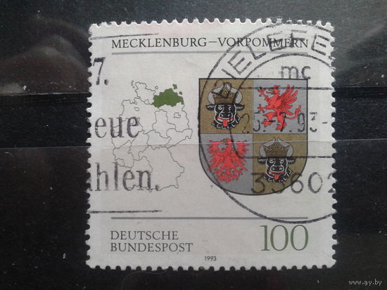Германия 1993 герб Мекленбург-Уорена Михель-0,9 евро гаш