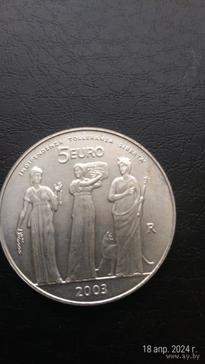 Сан-Марино 5 евро 2003  Независимость, терпимость, свобода Серебро 925 пробы