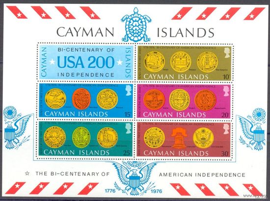 Каймановы острова 200 лет США Блок и 5 марок