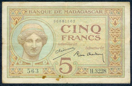Мадагаскар 5 франков 1937 год.