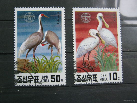 Марки - фауна, Корея, птицы, журавль, 6 шт.