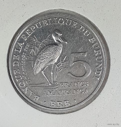 Бурунди 5 франков 2014 Птицы - Королевская цапля (Balaeniceps rex)