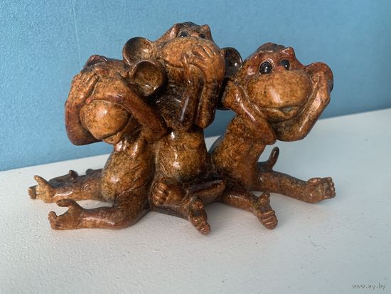 Скульптура, статуэтка 3 обезьяны "Ничего не вижу, ничего не слышу, ничего не скажу"