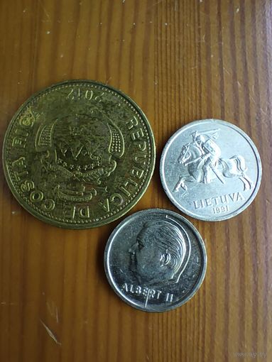 Косто Рико 50 колонов 2012, Литва 1 цент 1991, Бельгия 1 франк 1994 -46