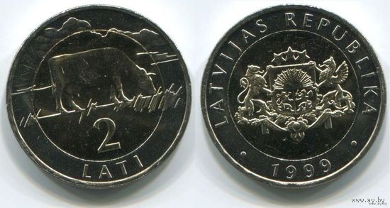 Латвия. 2 лата (1999, UNC)