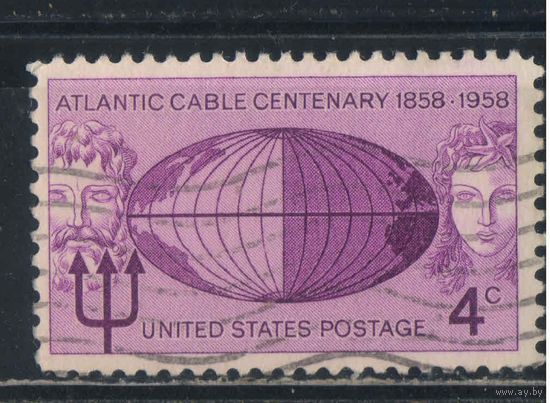 США 1958 100 летие прокладки первых трансатлантических кабелей Нептун Глобус Русалка #734