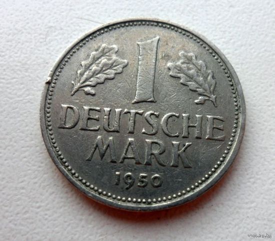 1 марка Германия 1950 г.в. Отметка монетного двора: "D" - Мюнхен. Из коллекции.