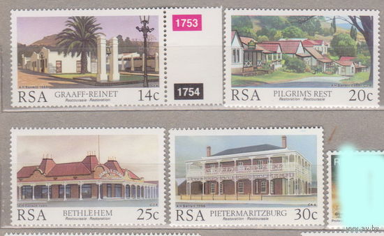 Реставрация исторических зданий Архитектура Южная Африка ЮАР 1986 год лот 14 ЧИСТАЯ ПОЛНАЯ СЕРИЯ  по каталогу 2,13 у.е