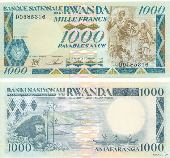 Руанда 1000 франков образца 1988 года UNC p21a