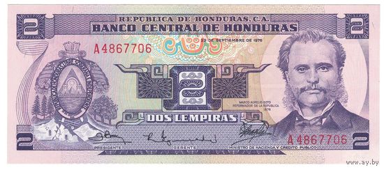 Гондурас 2 лемпира 1976 года. Состояние UNC! Более редкий год!