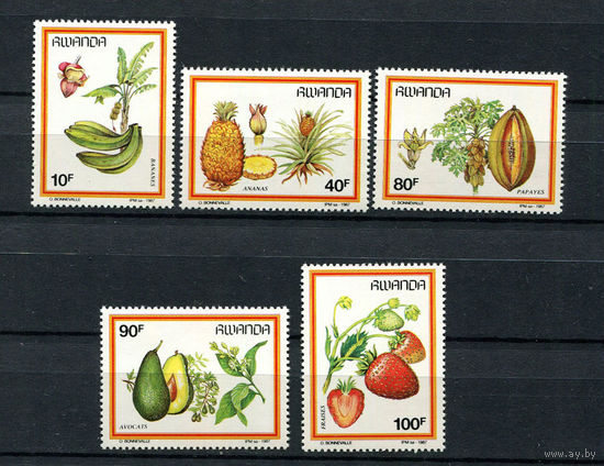Руанда - 1987 - Фрукты - [Mi. 1370-1374] - полная серия - 5 марок. MNH.