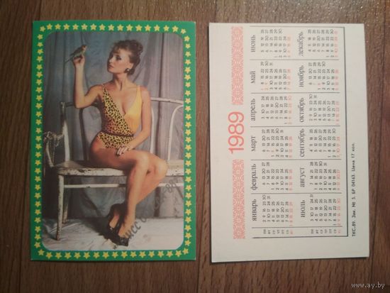 Карманный календарик.Девушка.1989 год
