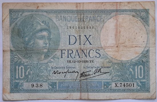Франция 10 франков 1939 г.