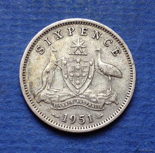 Австралия 6 пенсов 1951 серебро