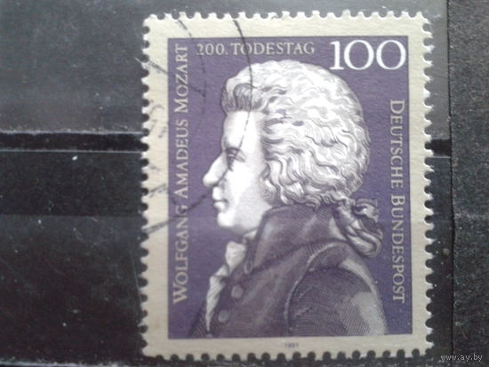 Германия 1991 Моцарт, марка из блока Михель-2,4 евро гаш.