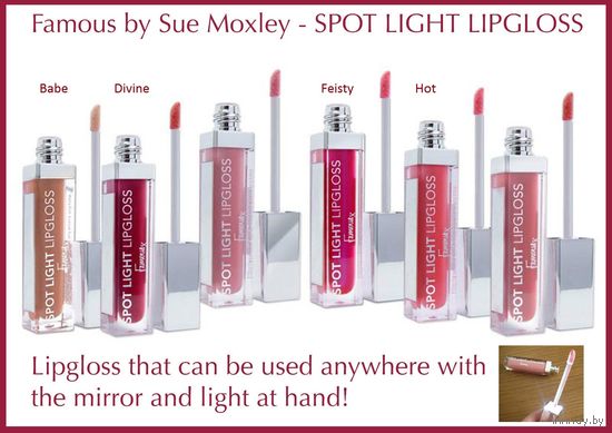 БЛЕСК для губ Famous By Sue Moxley Spot Light Lipgloss с подсветкой и зеркалом 4 оттенка