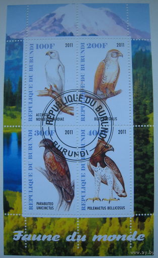 Марки Бурунди 2011 г. Фауна мира: хищные птицы, косатки. Цена за блок (g)