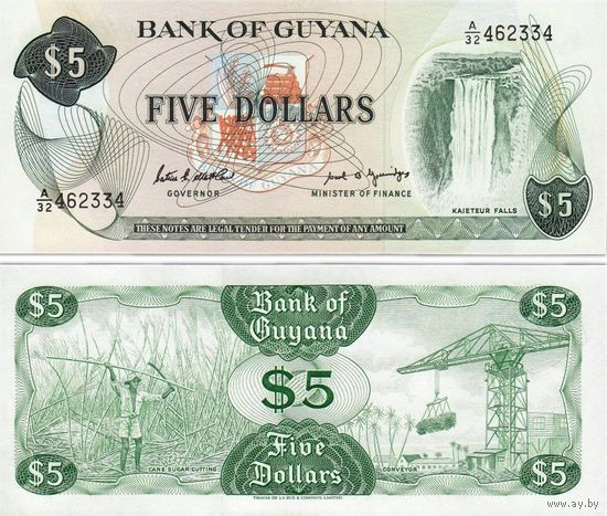 Гайана 5 долларов 1992 год  UNC