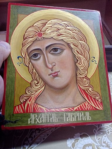 Рукописная икона "Архангел Гавриил", 16.5х13.5х3см. яичная темпера, левкас