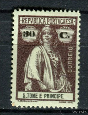 Португальские колонии - Сан Томе и Принсипи - 1914 - Жница 30С - [Mi.201xA] - 1 марка. MNH, MLH.  (Лот 133BC)