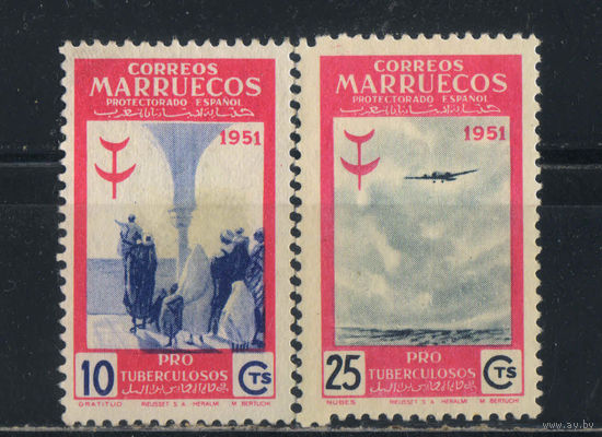 Испания Протекторат Марокко Испанское Благотворительные 1951 Борьба с туберкулезом Воззвание Самолет над дюнами #327,331*