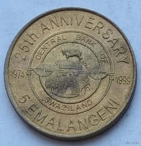 Свазиленд 5 эмалангени 1999 г. 25 лет Центральному банку