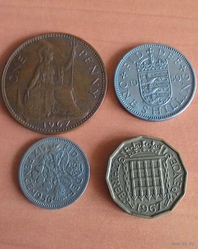 Великобритания, сборный лот. 11 монет разных лет. Елизавета, Георг, Эдуард.