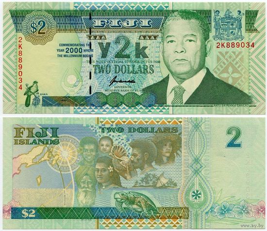 Фиджи. 2 доллара (образца 2000 года, P102, UNC)