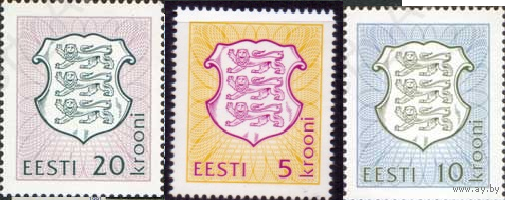 Эстония 1993 Стандарт Герб 10, 5 , 20, крон 3 марки MNH **