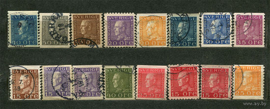 Король Густав V. Стандартный выпуск. Швеция. 1921-1936. Серия 16 марок
