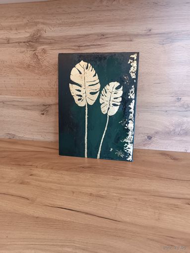 Картина "Листья монстеры", холст, акрил, 30х40 см