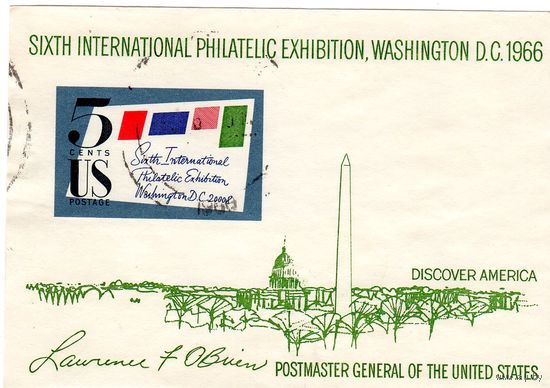 США.5 международная филателистическая выставка.Вашингтон.1966 г.Блок.
