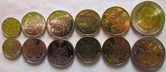 Намибия. набор 6 монет  5, 10, 50 центов, 1, 5, 10 долларов 2009 - 2012 год