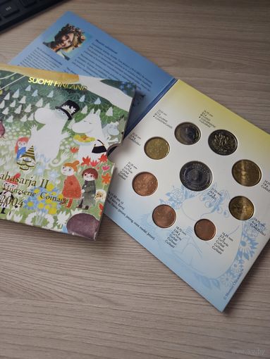 Финляндия 2004 год. 1, 2, 5, 10, 20, 50 евроцентов, 1, 2 юбилейных евро. Официальный набор монет в буклете.