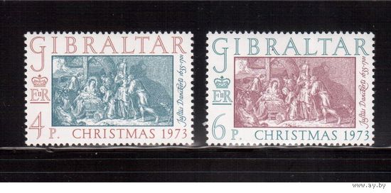 Гибралтар-1973,(Мих.306-307) ** ,  Рождество , Живопись