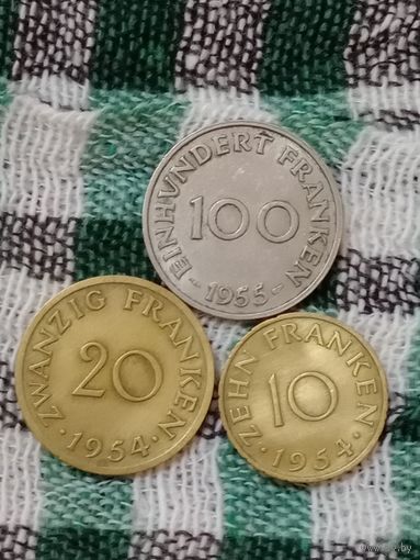 Саар 10,20,100 франков 1954,1955