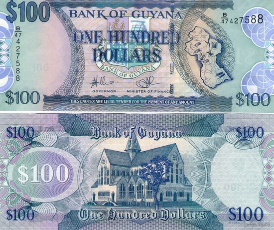 Гайана 100 долларов 2021 год  UNC