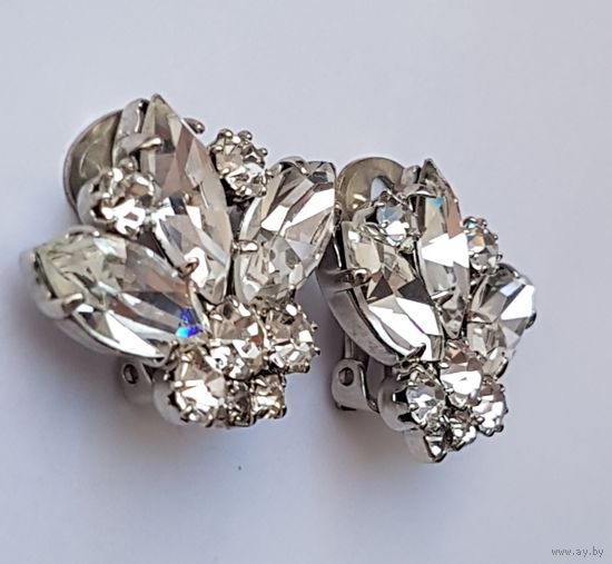 Серьги клипсы, сияющие кристаллы, Богемия, 50-е годы