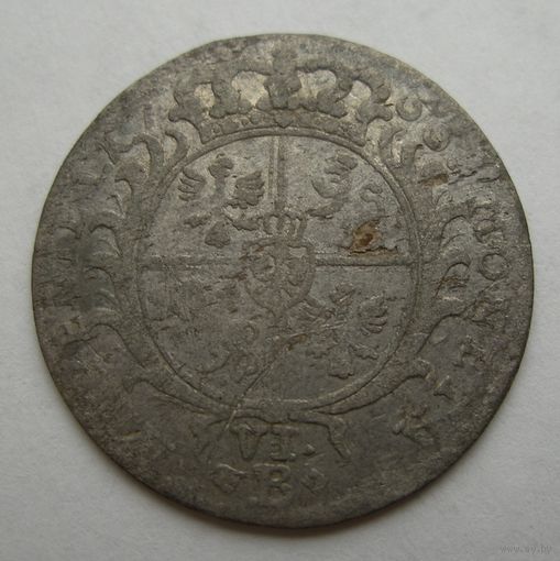 6 грошей 1755 года Фридрих 2й Бранденбург Пруссия м.дв Бреслау