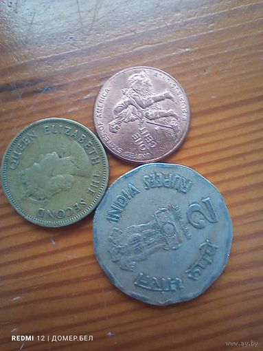 Гонконг 10 центов 1960, США юбилейный 1 цент 2009 Д, Индия 2 рупии 2001  -15