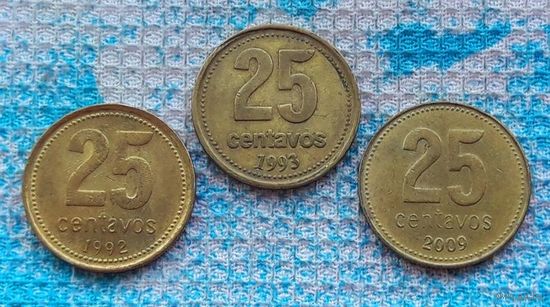 Аргентина 25 центов (сентаво) 1993 года. Широкие буквы. Редкость!