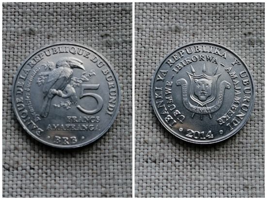 Бурунди 5 франков 2014 /ФАУНА/ Птицы /Калао-трубач/FA