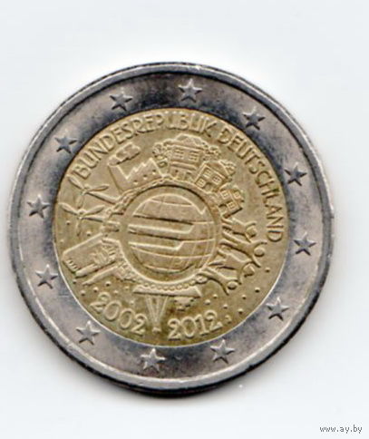 2 евро 2012 Германия 10 лет наличному евро J. интересует и обмен