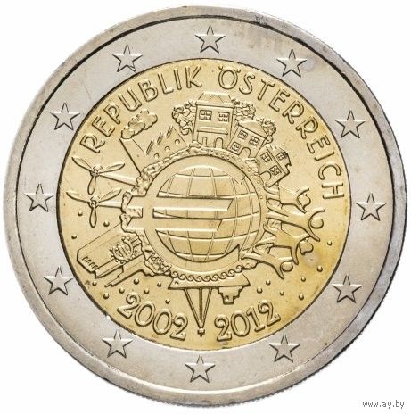 2 евро 2012 Австрия 10 лет наличному евро UNC из ролла