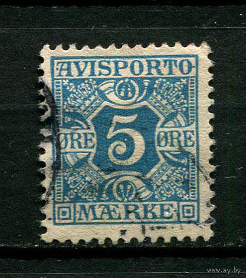 Дания - 1907 - Расчетная газетная марка 5Ore. Verrechnungsmarken - [Mi.2V x] - 1 марка. Гашеная.  (Лот 66BW)
