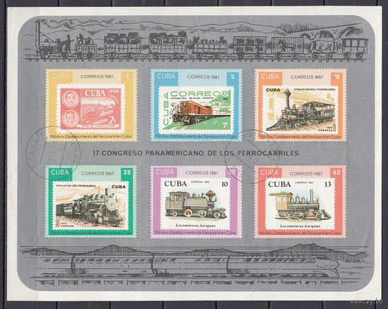 Транспорт. Паровозы. Куба. 1987. 1 блок.  Michel N бл102 (9,0 е)